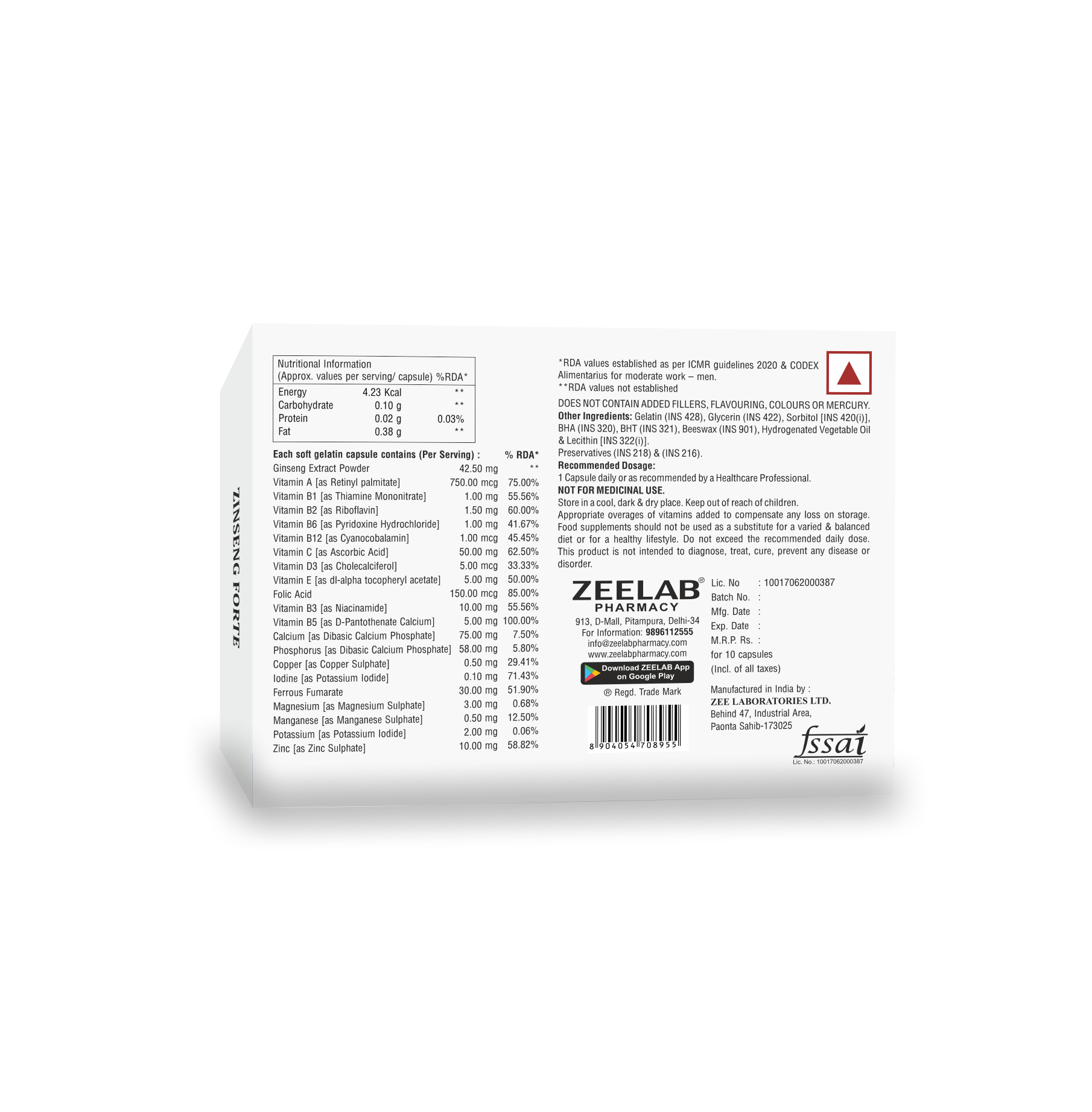 Zinseng Forte Capsule | Ginseng with Multivitamins | Supports Stamina, Immunity & Vitality