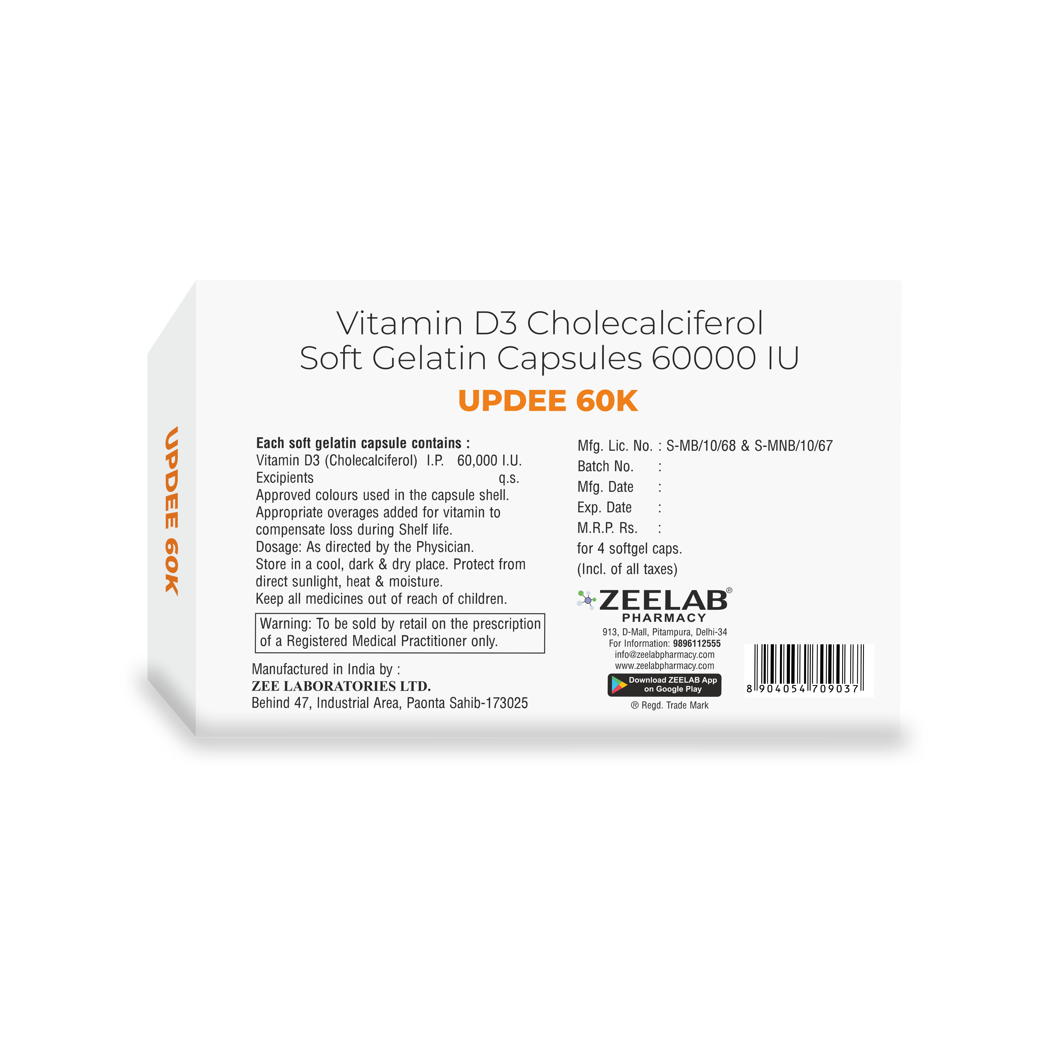 Updee 60K Vitamin D3 Capsule | For Vitamin D Deficiency & Bone Health