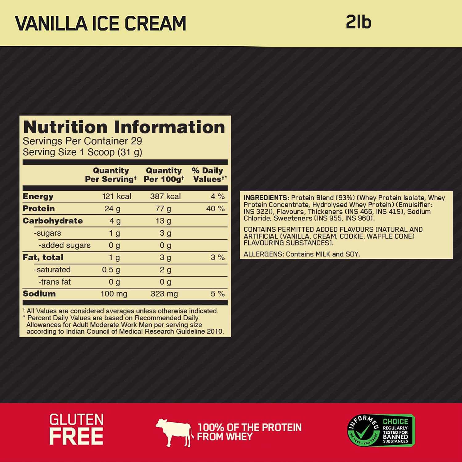 Optimum Nutrition (ON) Gold Standard Whey Protein Vanilla Ice Cream 907 g