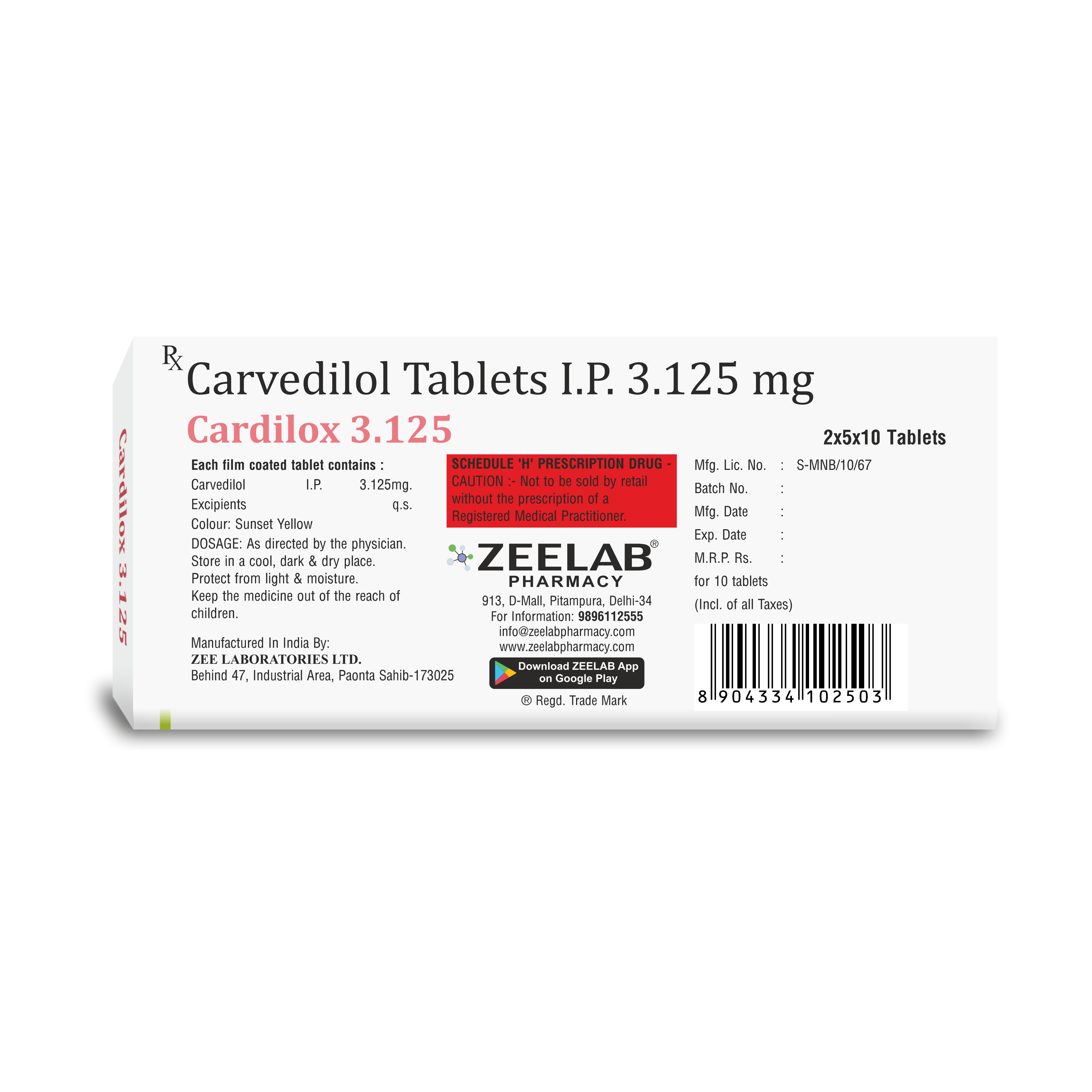 Cardilox Carvedilol 3.125 Tablet