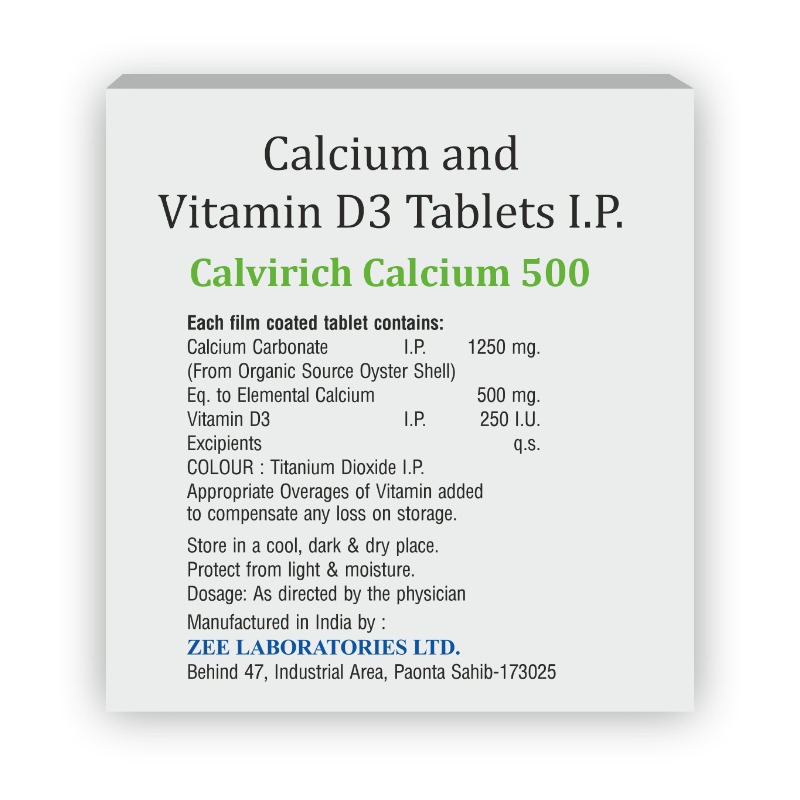 Calvirich Calcium 500 with Vitamin D3 Tablet | For Bones, Joints & Muscle Care