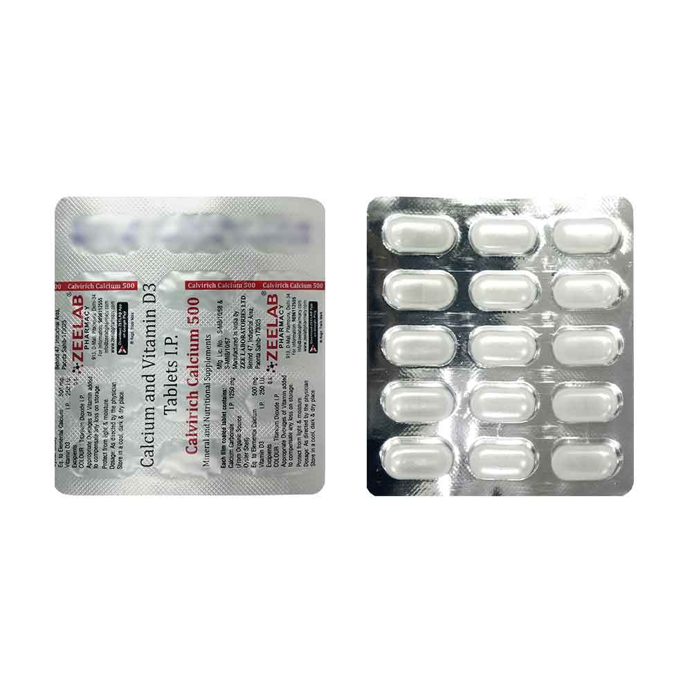 Calvirich Calcium 500 with Vitamin D3 Tablet | For Bones, Joints & Muscle Care