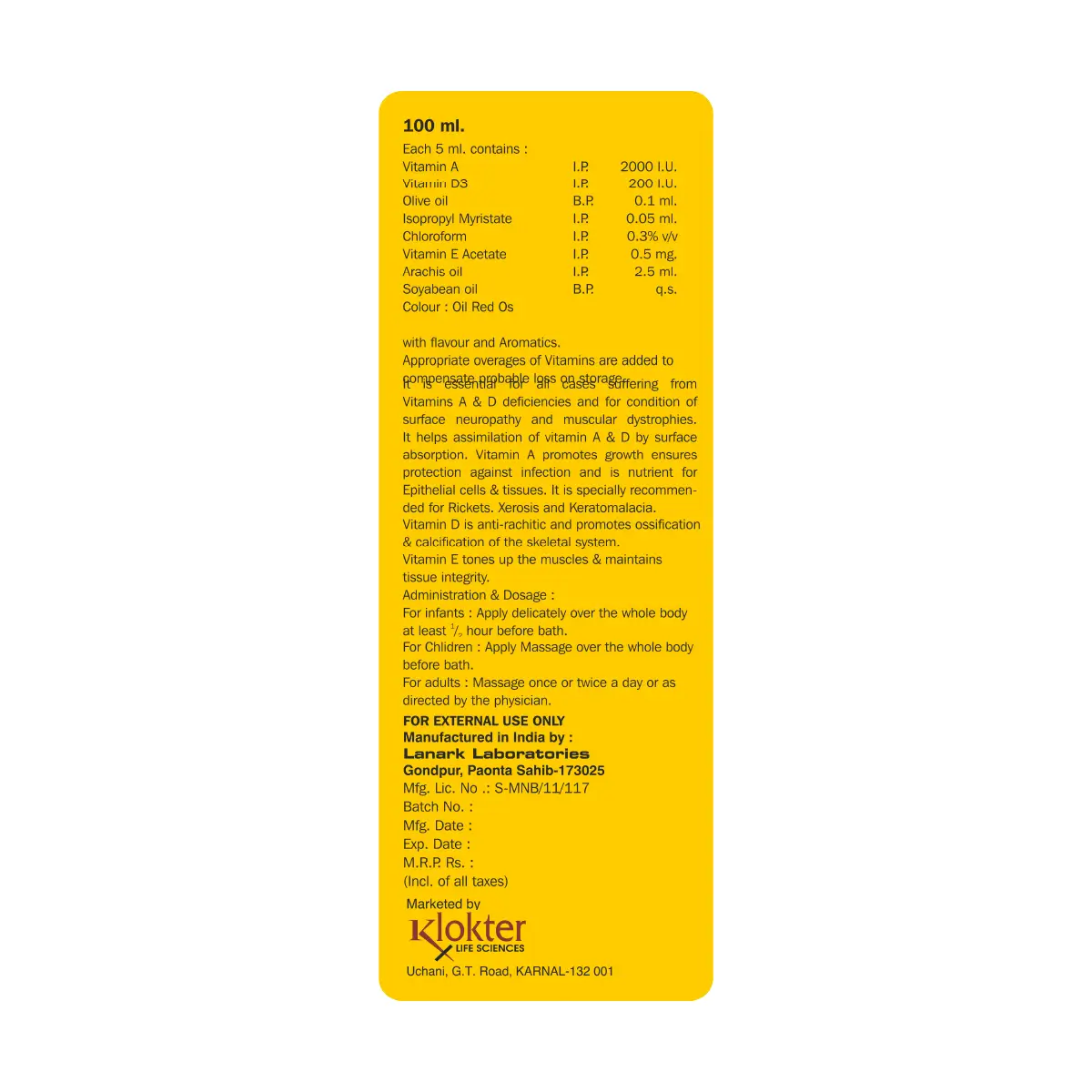 AD Vitamin Baby Oil 100 ml