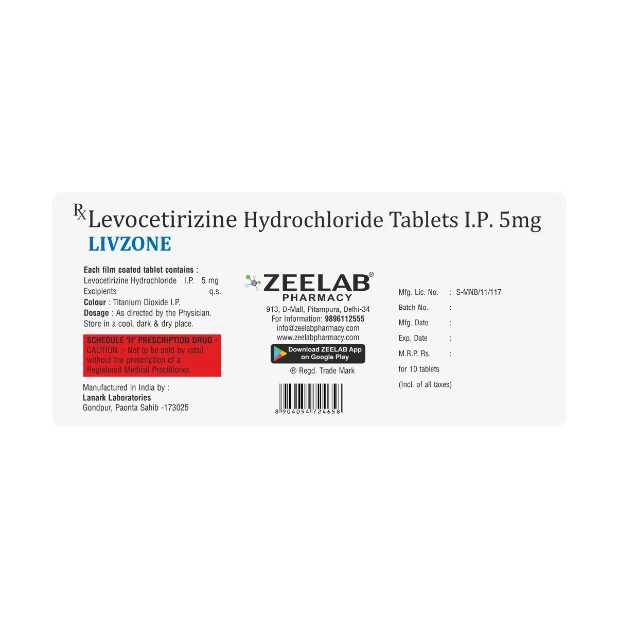 Livzone 5mg Tablet | Anti Allergy Relief for Sneezing, Runny Nose & Itching