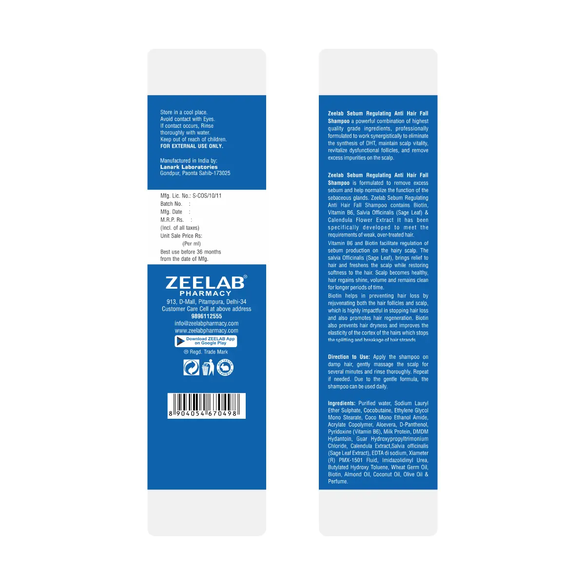 Zeelab Sebum Regulating Anti Hair Fall Shampoo 240ml