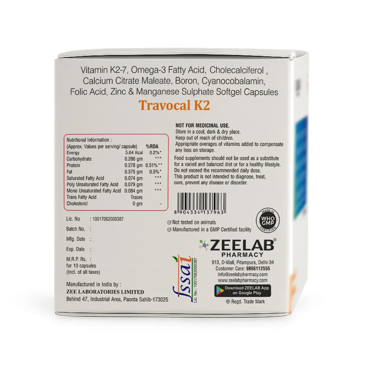 Travocal K2 Calcium Supplement Softgel Capsule | Supports Bone Health & Calcium Absorption