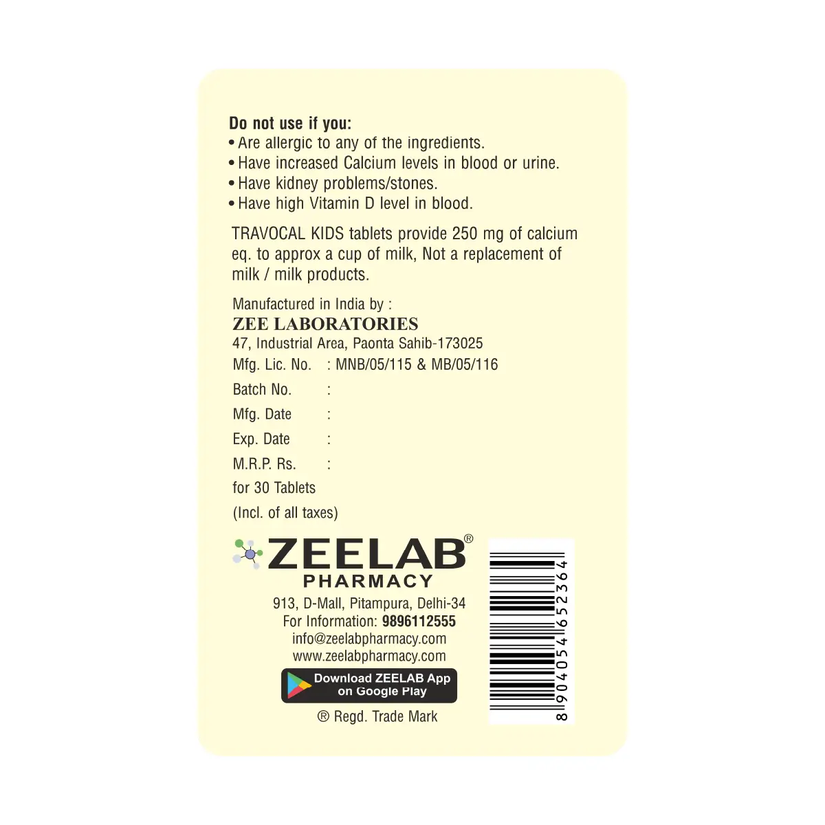 Travocal Calcium Kids Chewable Tablet 