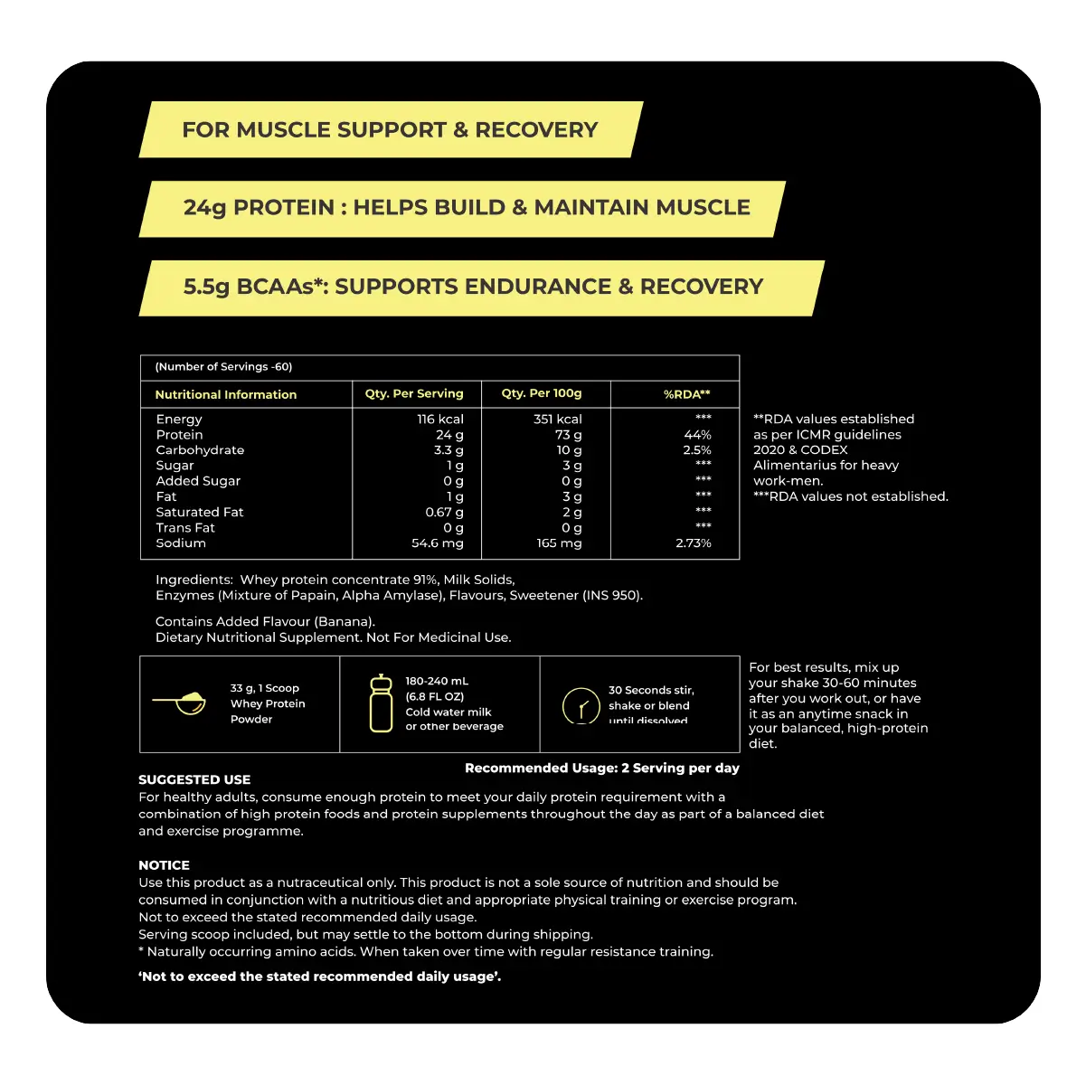 Zeelab Athlete 100% Whey Protein 2 kg (4.4 lb) Banana Shake